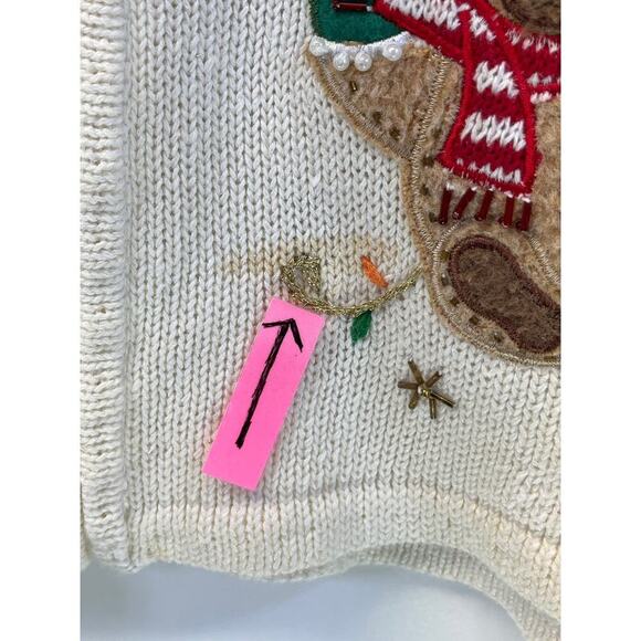 White Stage Womens 26/28W White Embroidery Vest Teddy Bear Christmas Zipper - Picture 4 of 13